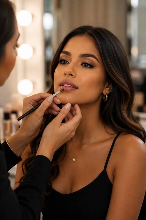 mujer latina que estan maquillando